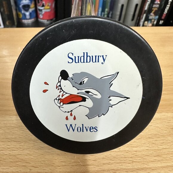 Vintage SUDBURY WOLVES OHL Puck Goodyear Inglas Co Made In Canada - Picture 2 of 2
